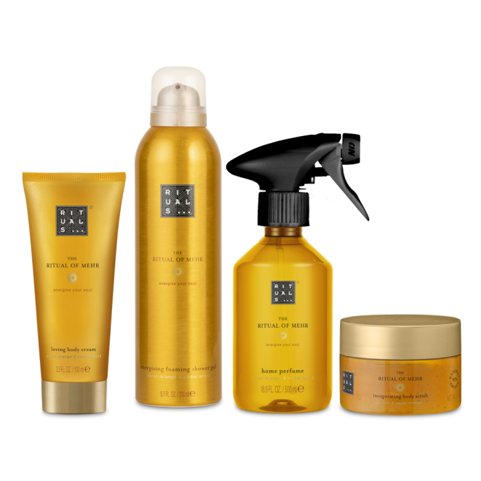 Rituals The Ritual of Mehr, Energising Routine, Duschschaum 200 ml, Körpercreme 100 ml, Körperpeeling 125 g, Raumduft 250 ml