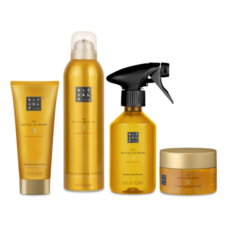 Rituals The Ritual of Mehr, Energising Routine, Duschschaum 200 ml, Körpercreme 100 ml, Körperpeeling 125 g, Raumduft 250 ml